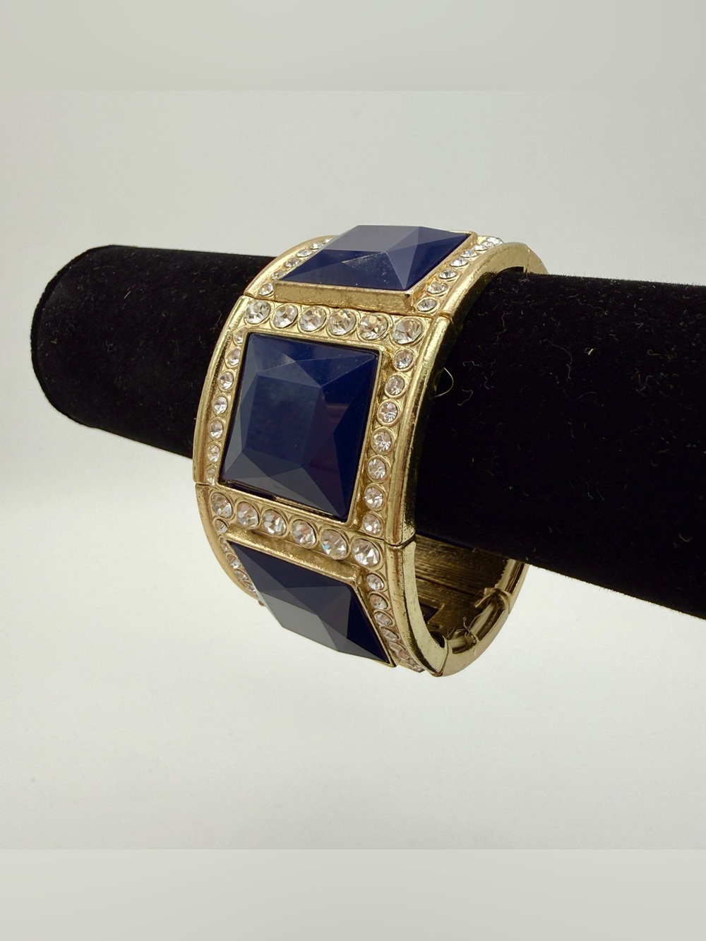 Vintage 1980s/90s Navy Rhinestone Stretch Bracelet
